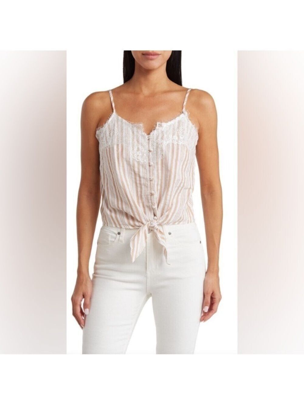 🔥NEW🔥 LUMIERE from Nordstrom Stripe Cami Lace Tank Top size SM NWT